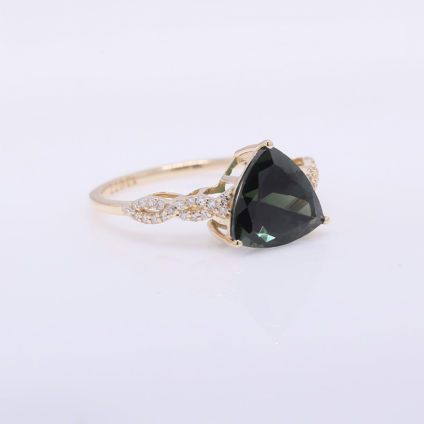 2.84 Ct Triangle Mixed Cut Natural Green Tourmaline 14K Gold Ring
