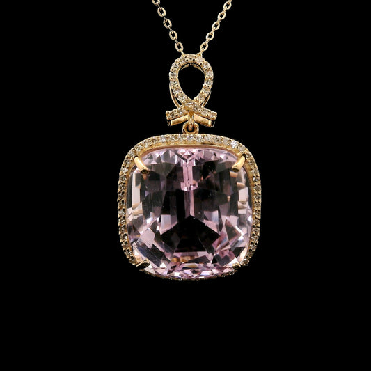 20.85 Ct Cushion Kunzite 14K Gold Pendant