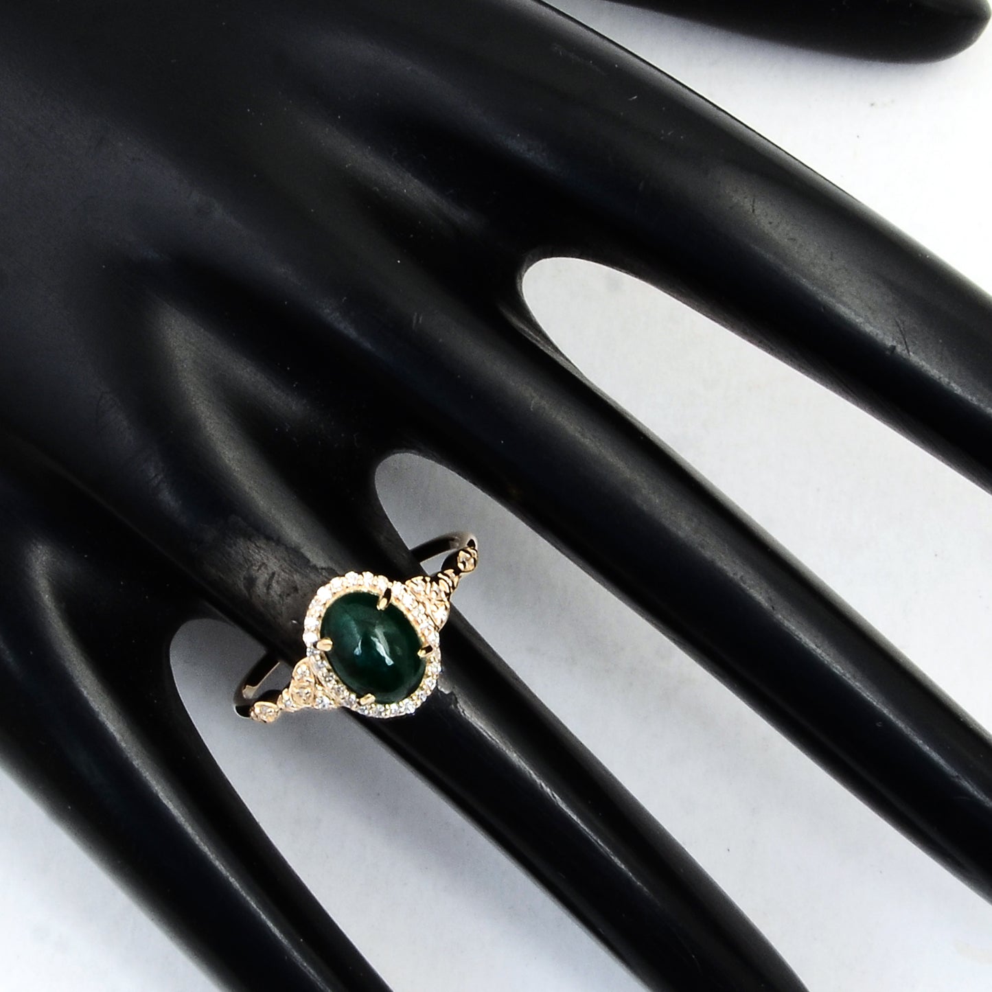 1.45 Ct Oval Cabochon Natural Beryl Emerald 14K Gold Ring
