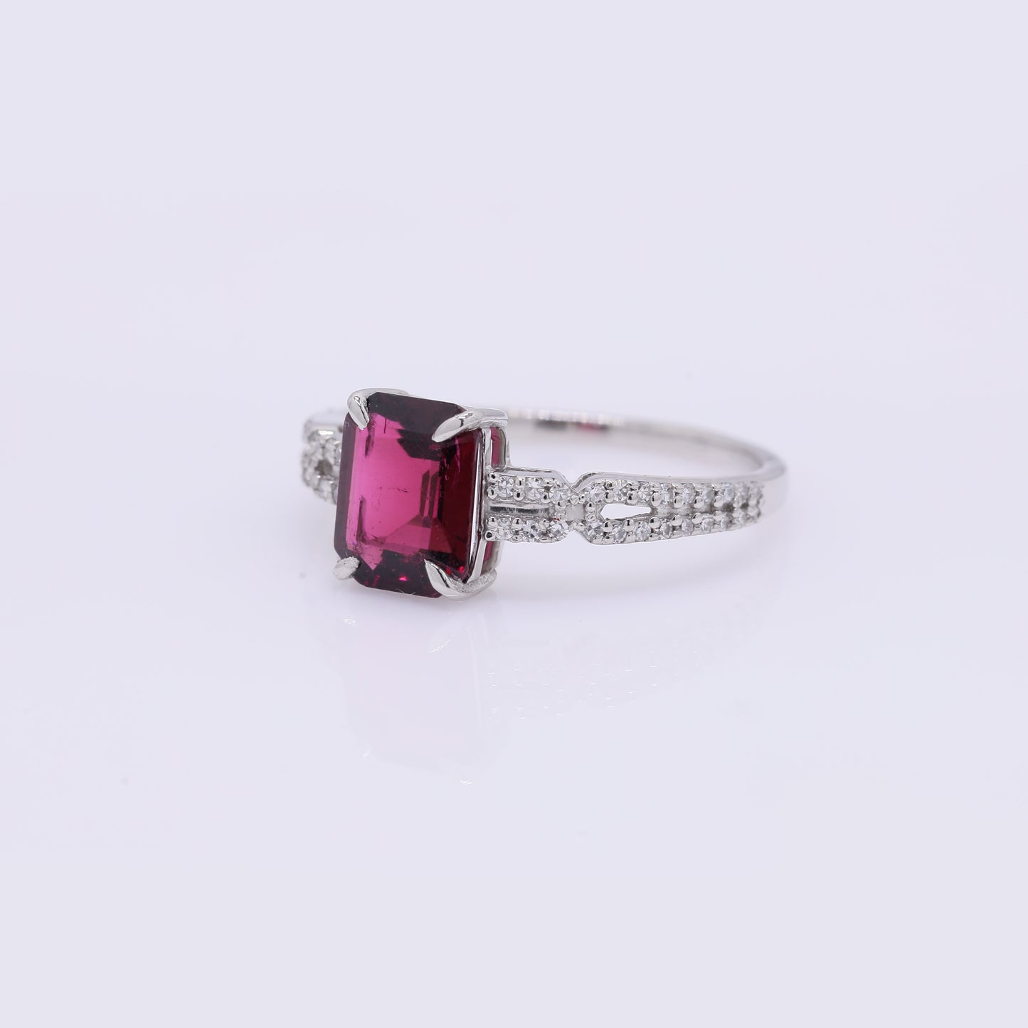 1.73 Ct Octagon Step Cut Natural Rubellite 950 Platinum Ring