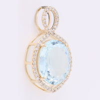 3.58 Ct Oval Mixed Cut Natural Aquamarine 14K Gold Pendant