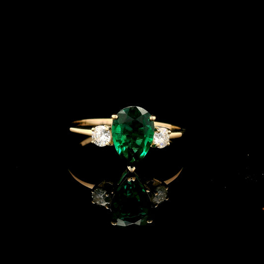 1.33 Ct Pear Mixed Cut Lab Grown Emerald 14K Gold Ring