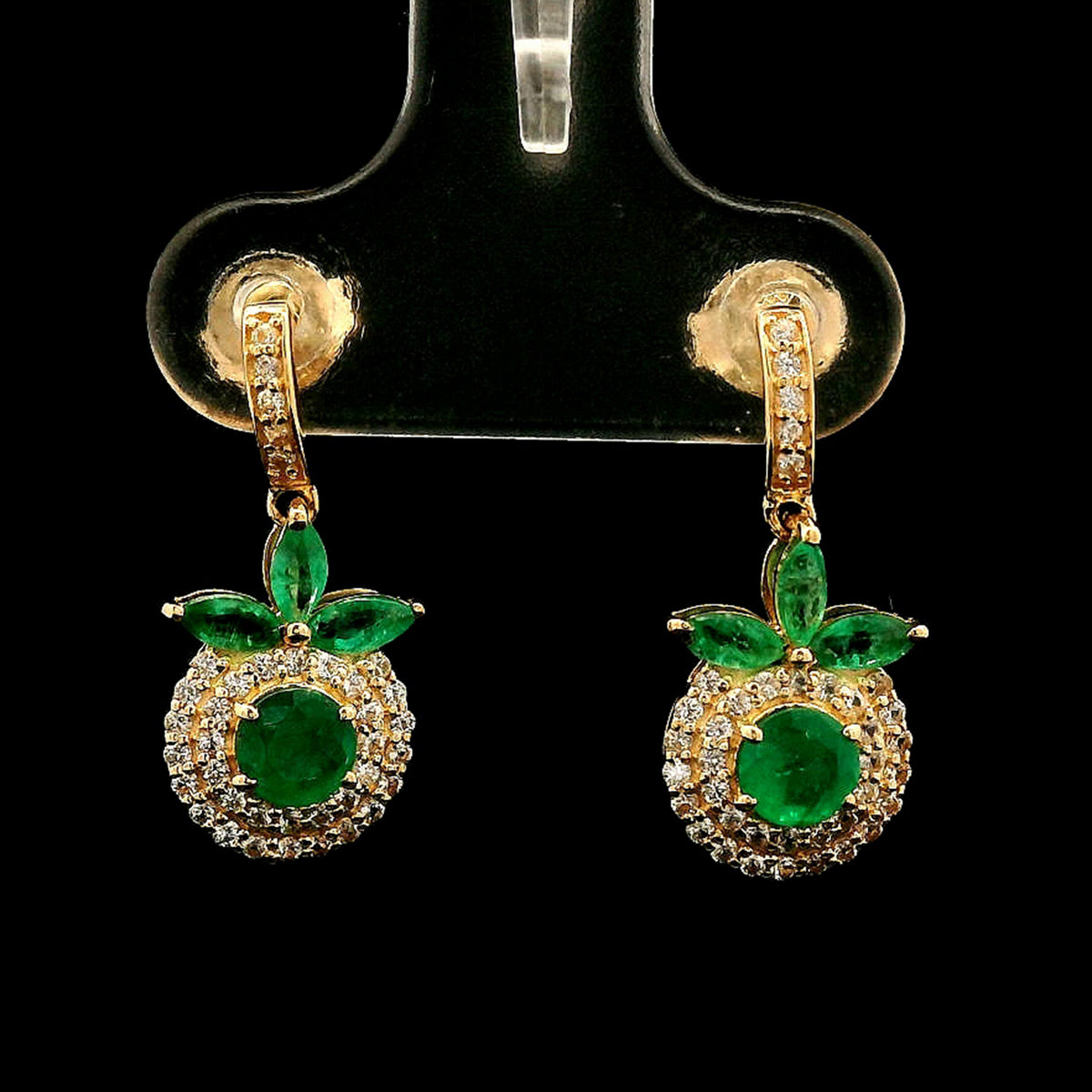 0.96 Ct Round Emerald 14K Gold Earrings