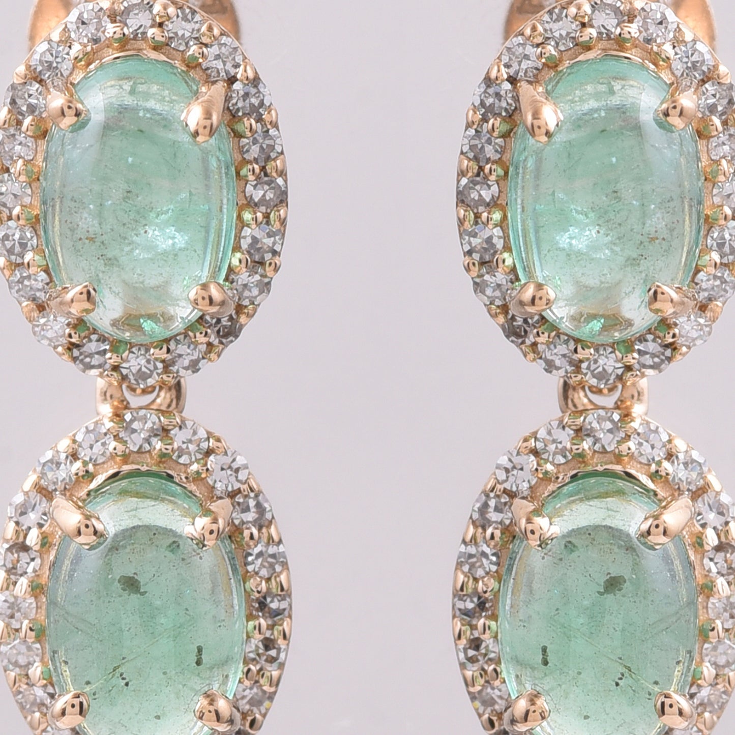 2.26 Ct Oval Cabochon Cut Natural Emerald 14K Gold Earrings