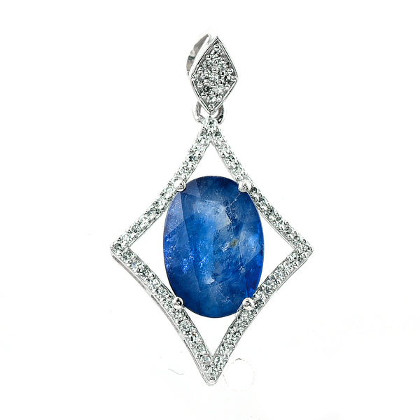 3.19 Ct Oval Mixed Cut Natural Sapphire 950 Platinum Pendant