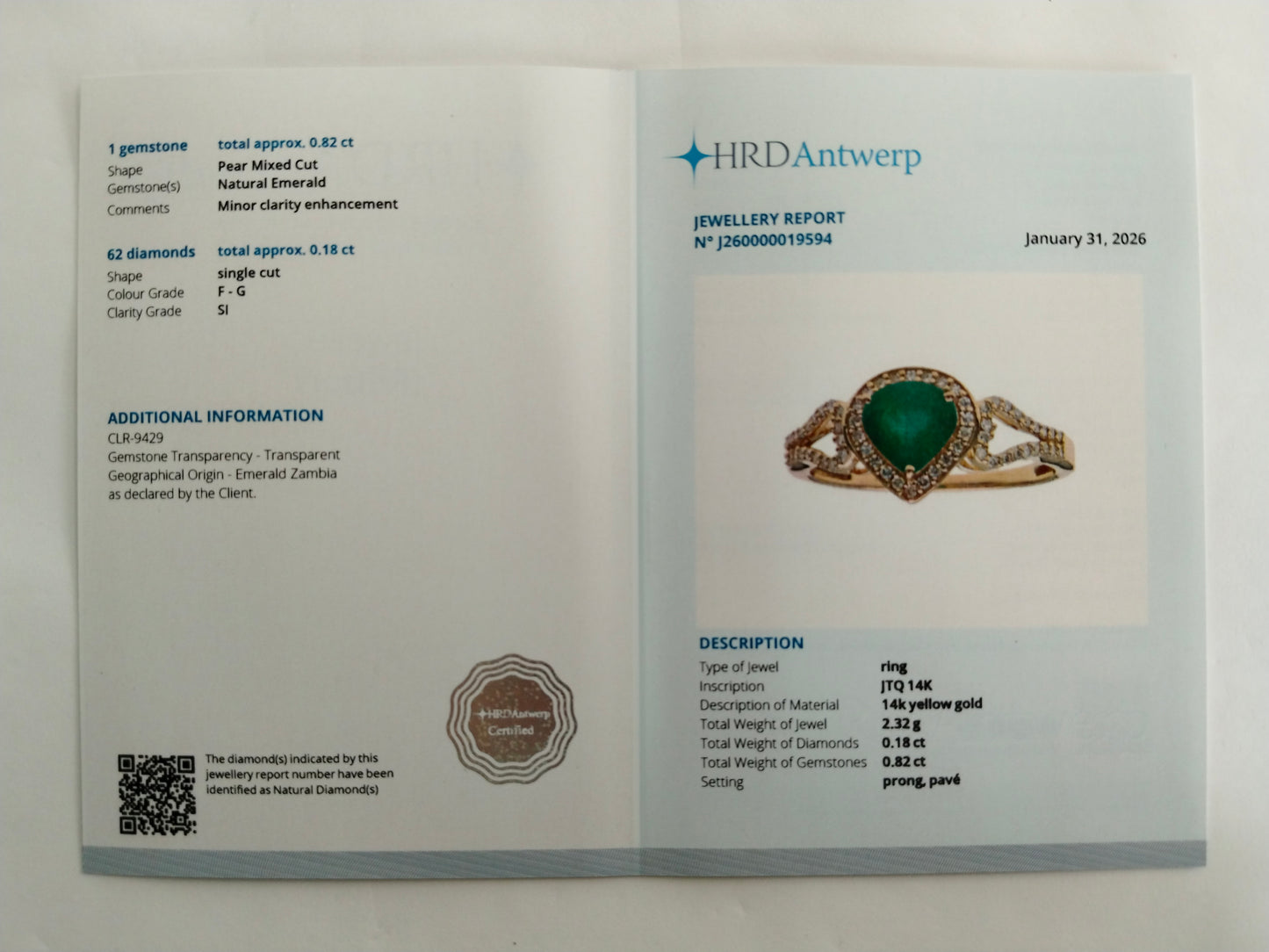 1.00 Ct Pear Mixed Cut Natural Emerald 14K Gold Ring