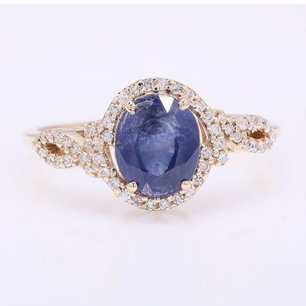 2.25 Ct Oval Mixed Cut Natural Sapphire 14K Gold Ring