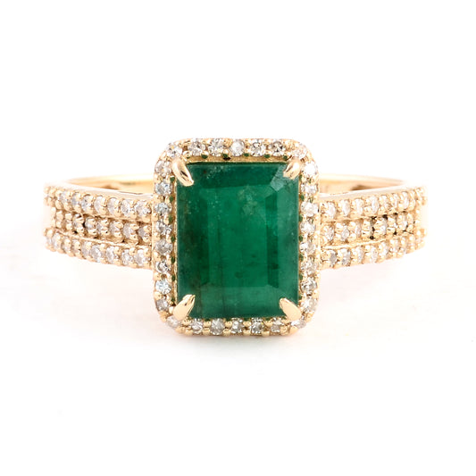 1.75 Ct Emerald Cut Natural Beryl Emerald 14K Gold Ring