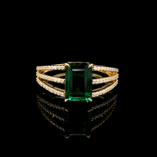 2.23 Ct Octagon Lab Grown Emerald 14K Gold Ring
