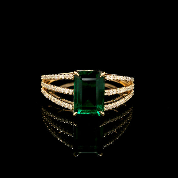 2.23 Ct Octagon Lab Grown Emerald 14K Gold Ring