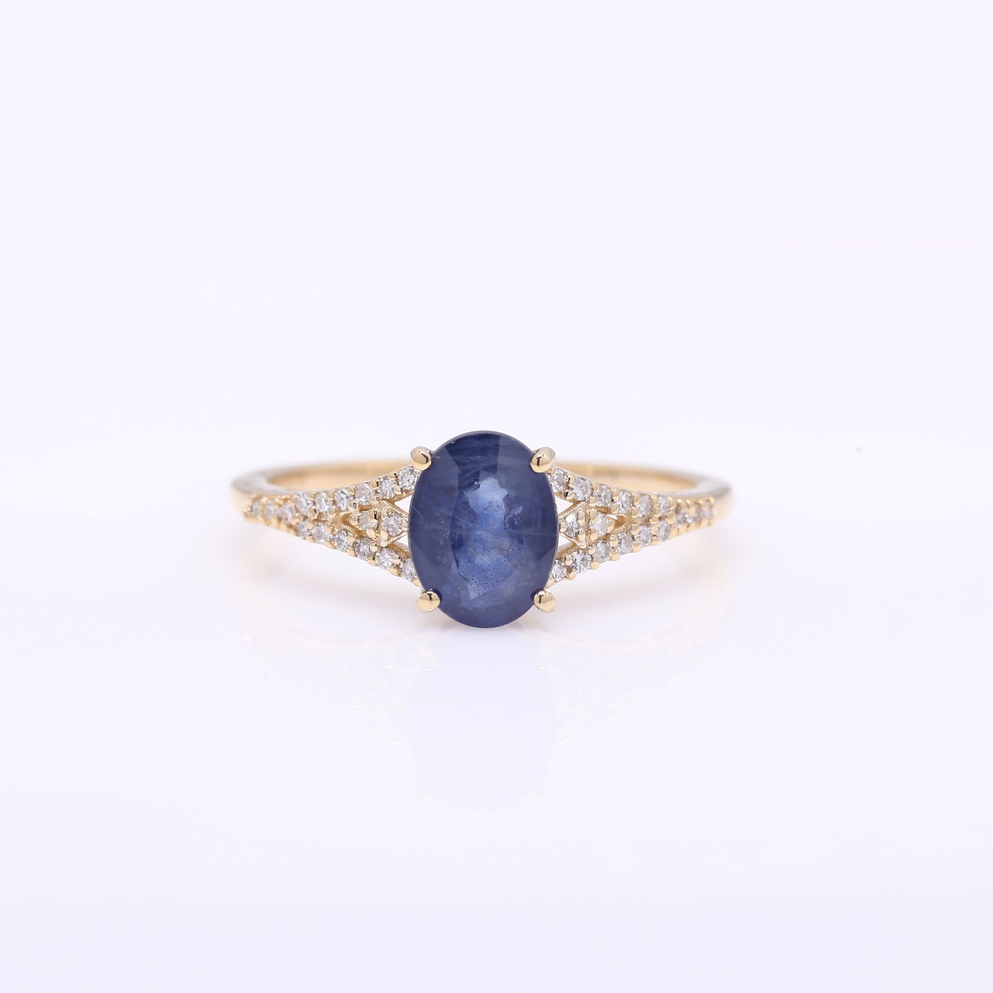 1.77 Ct Oval Mixed Cut Natural Sapphire 14K Gold Ring