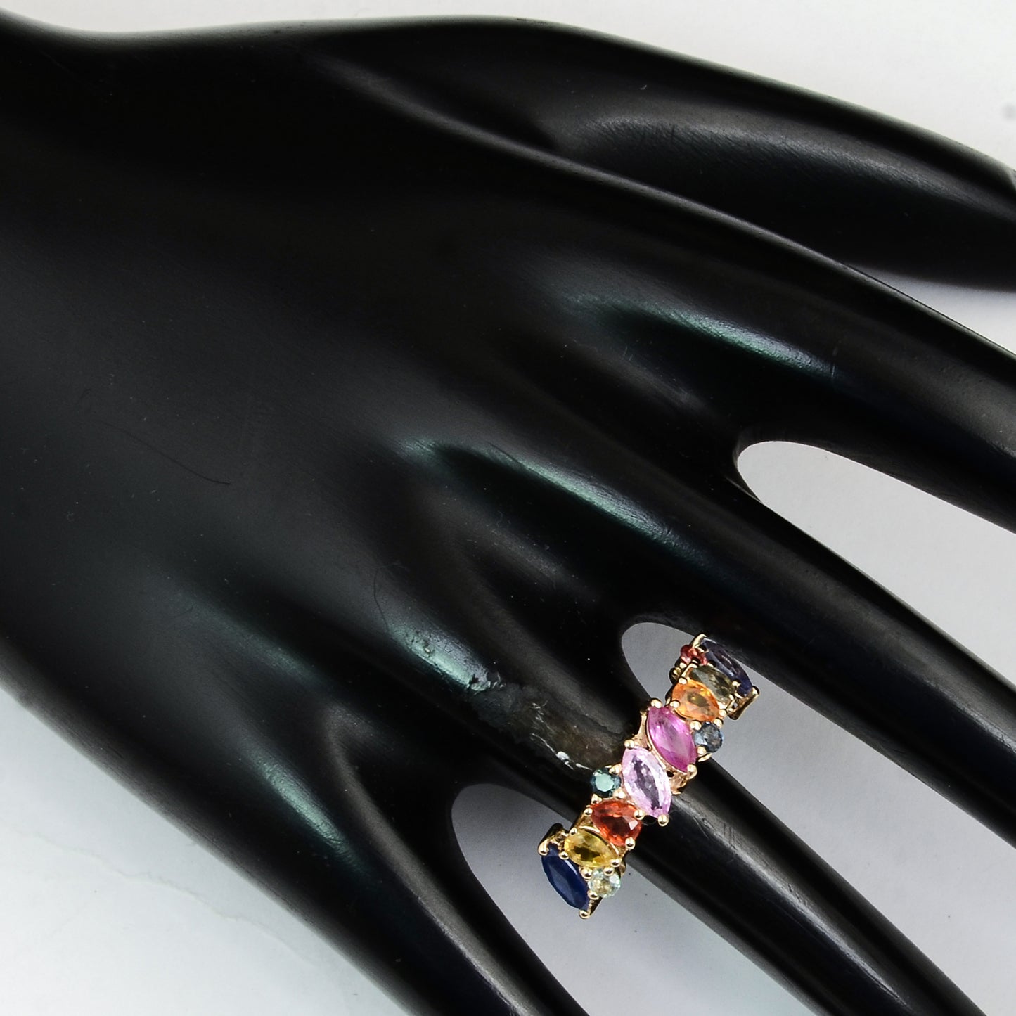 2.19 Ct Marquise Multi Sapphire 14K Gold Ring