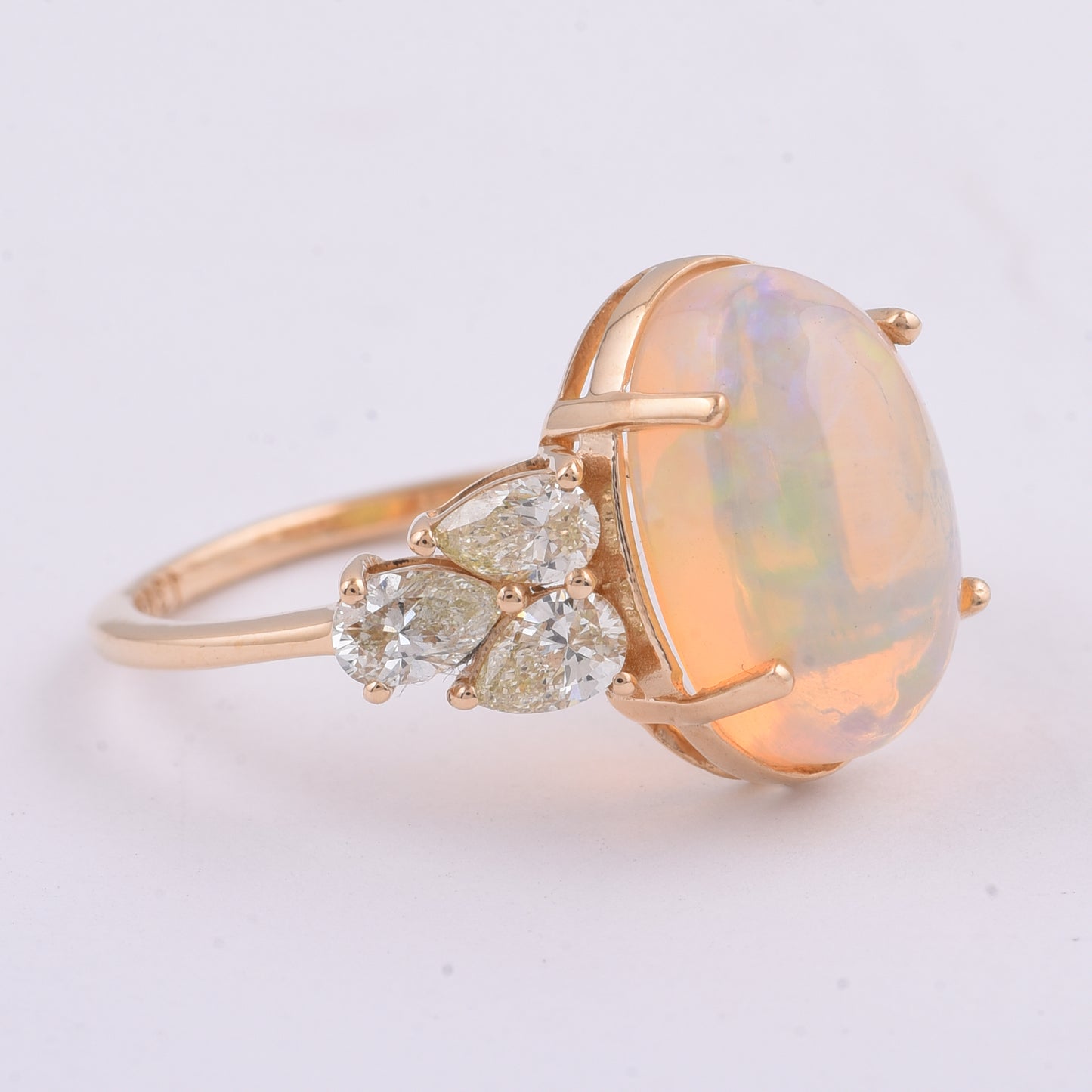 4.64 Ct Oval Cabochon Cut Natural Opal 14K Gold Ring