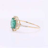 0.95 Ct Oval Mixed Cut Natural Beryl Emerald 14K Gold Ring