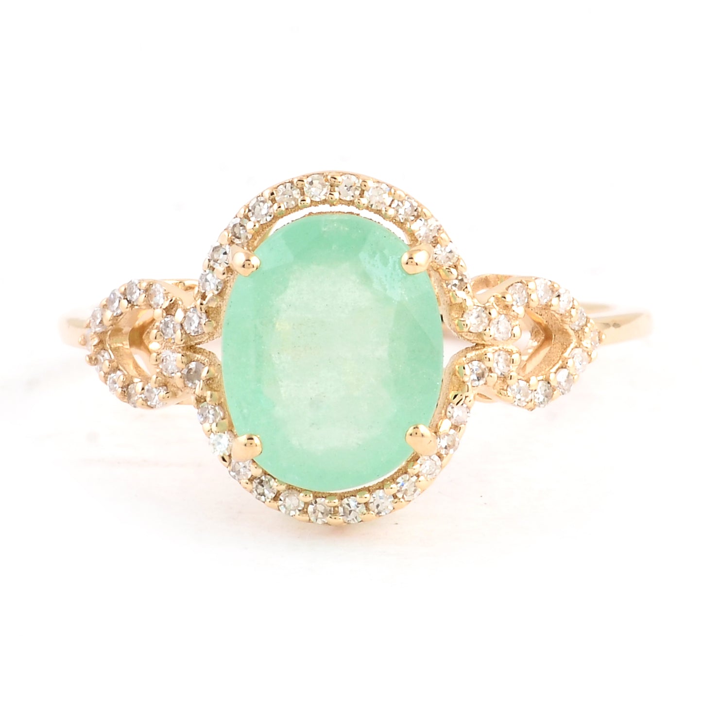 2.09 Ct Oval Mixed Cut Natural Beryl Emerald 14K Gold Ring