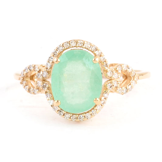 2.09 Ct Oval Mixed Cut Natural Beryl Emerald 14K Gold Ring