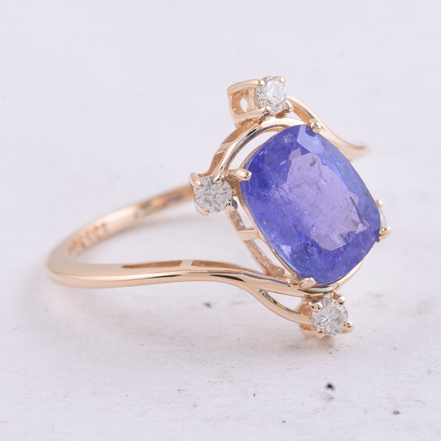 2.93 Ct Cushion Natural Tanzanite 14K Gold Ring