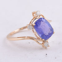 2.93 Ct Cushion Natural Tanzanite 14K Gold Ring
