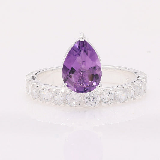 3.97 Ct Pear Amethyst 925 Silver Ring