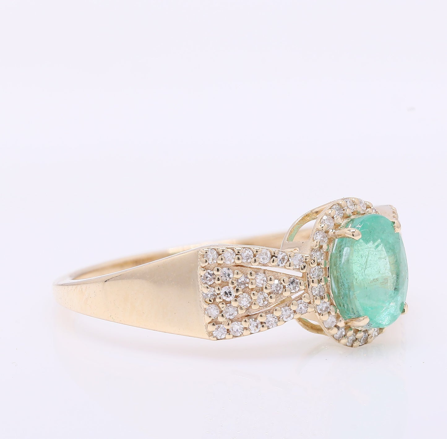 1.38 Ct Oval Mixed Cut Natural Emerald 14K Gold Ring