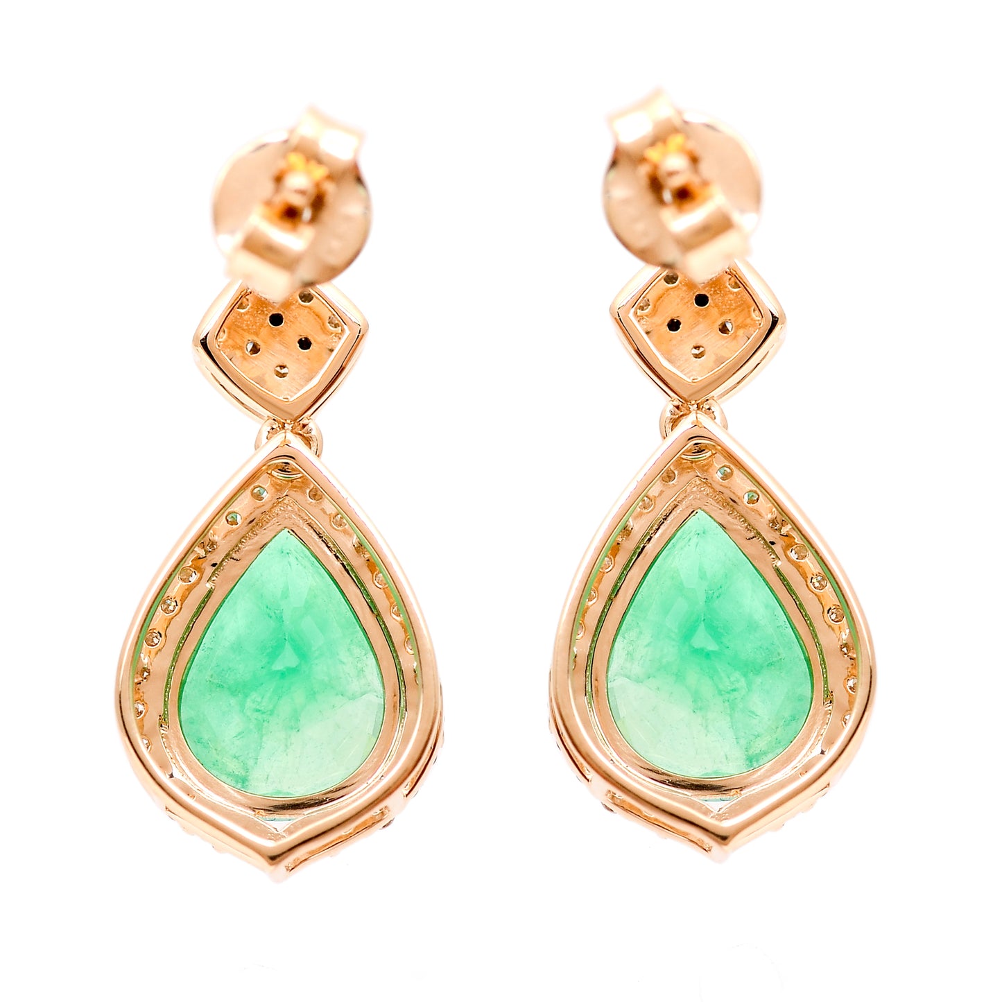3.21 Ct Pear Natural Emerald 14K Gold Earrings
