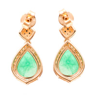 3.21 Ct Pear Natural Emerald 14K Gold Earrings