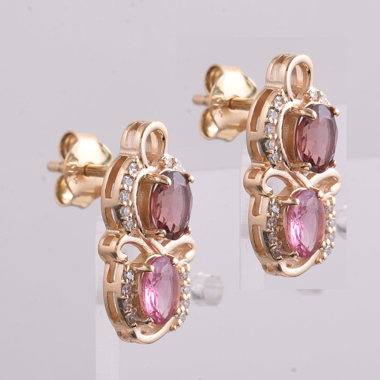 1.88 Ct Oval Mixed Cut Natural Multi-Coloured Tourmaline 14K Gold Earrings