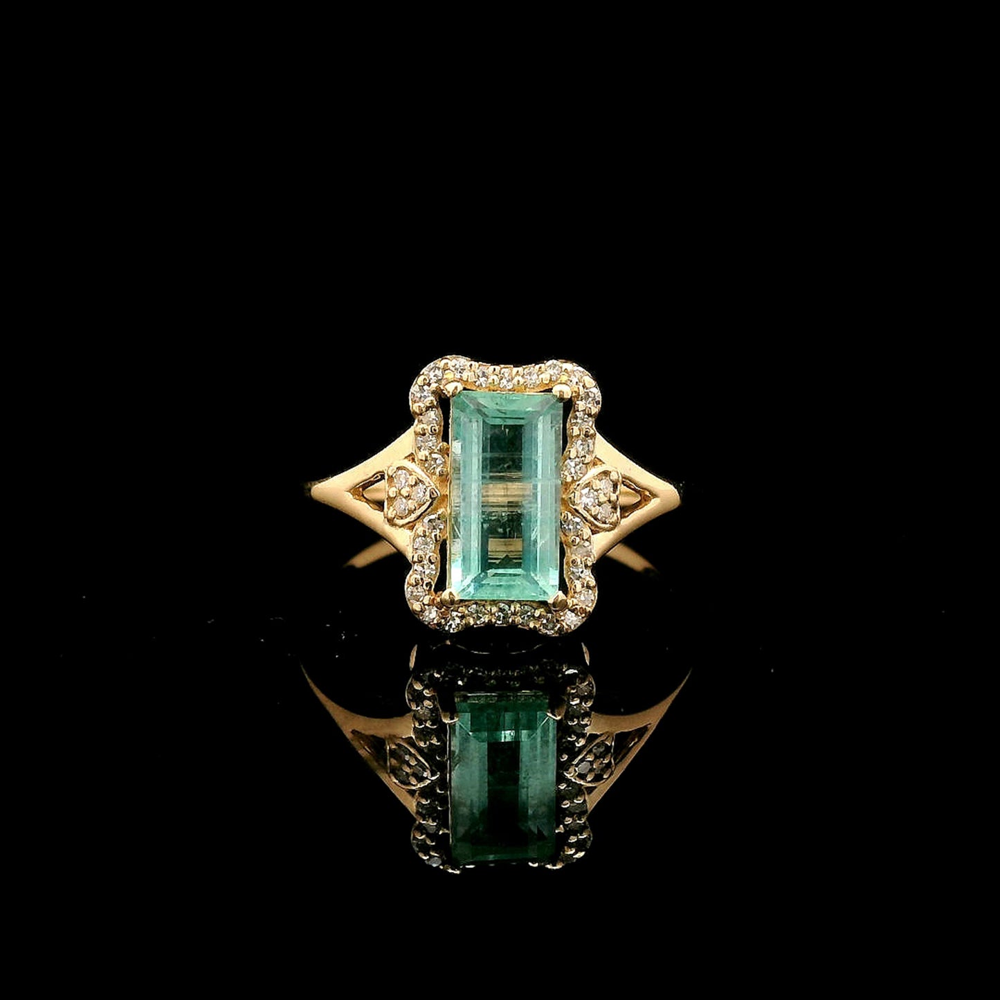 1.27 Ct Rectangle Step Cut Natural Emerald 14K Gold Ring