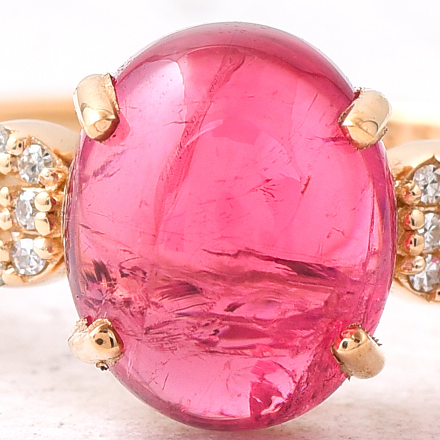 3.42 Ct Oval Cabochon Cut Natural Pink Tourmaline 14K Gold Ring