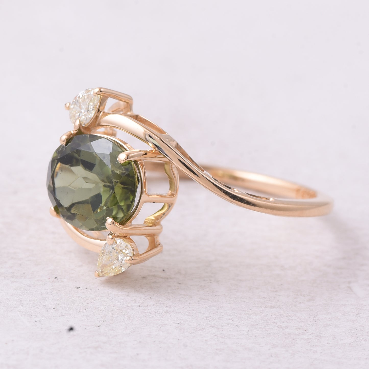 2.16 Ct Oval Mixed Cut Natural Green Tourmaline 14K Gold Ring