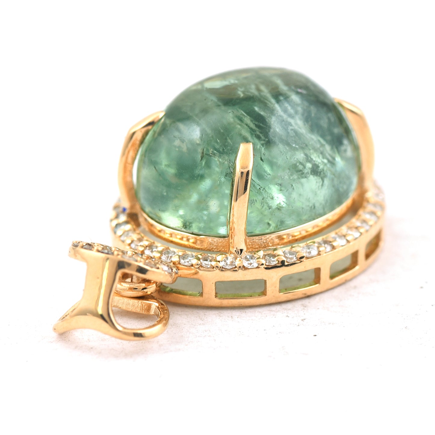 7.20 Ct Oval Cabochon Cut Natural Green Tourmaline 14K Gold Pendant
