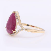 2.80 Ct Pear Mixed Cut Natural Ruby 14K Gold Ring