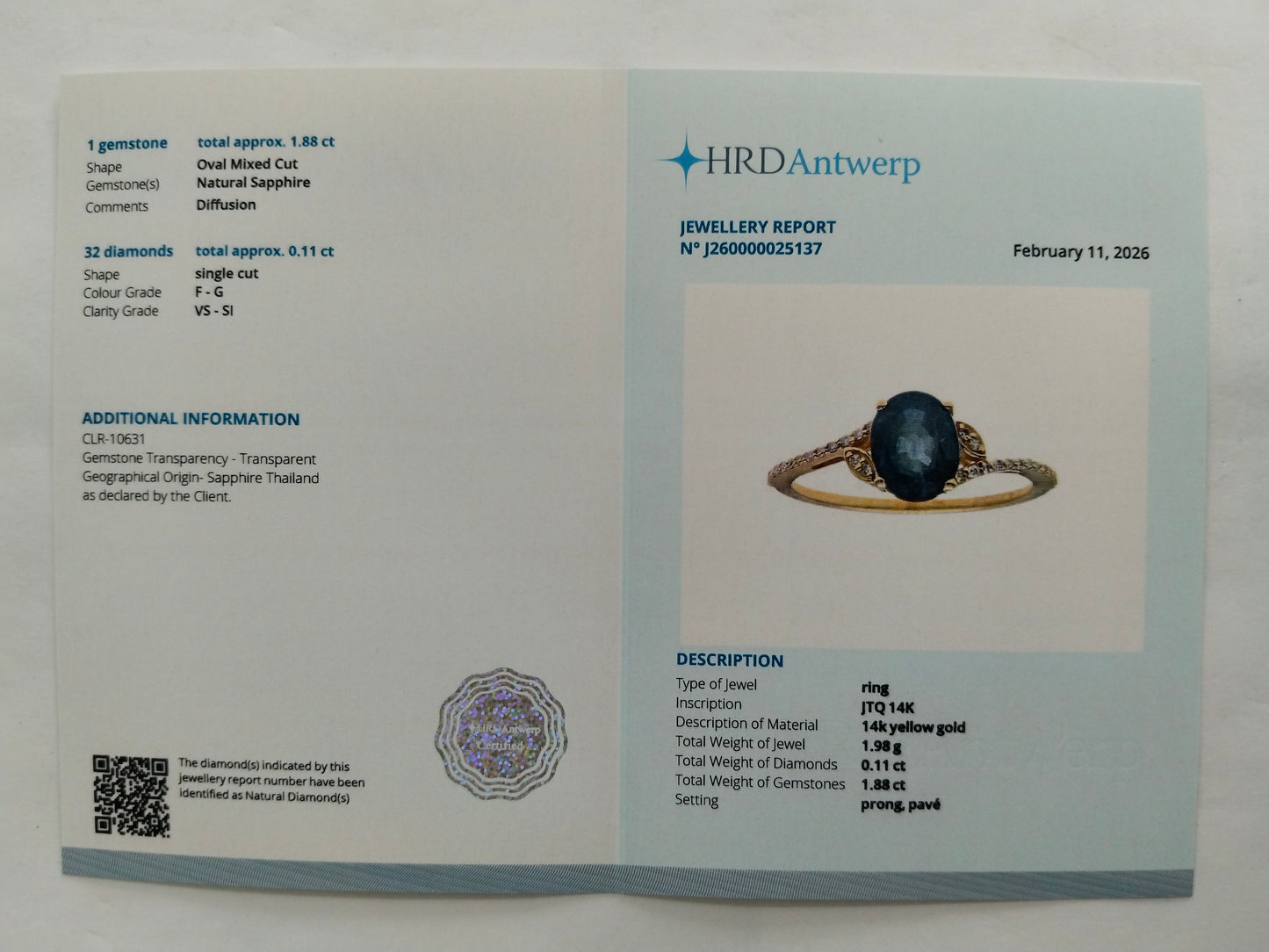 1.99 Ct Oval Mixed Cut Natural Sapphire 14K Gold Ring