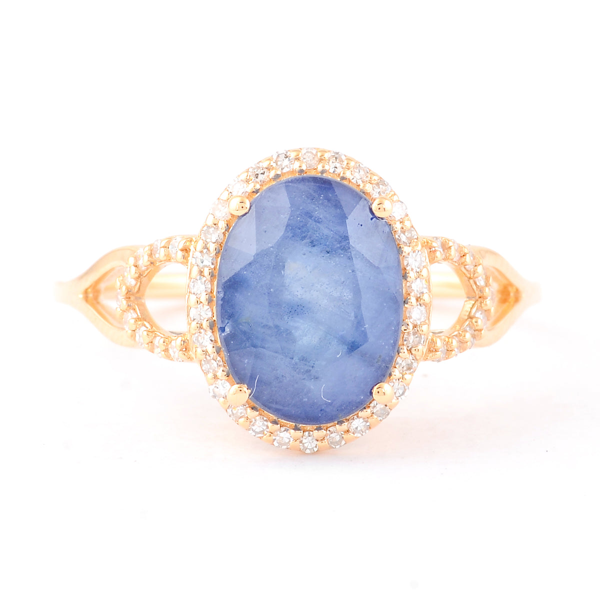 3.69 Ct Oval Mixed Cut Natural Sapphire 14K Gold Ring