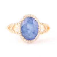 3.69 Ct Oval Mixed Cut Natural Sapphire 14K Gold Ring