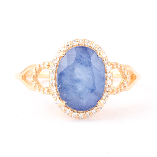 3.69 Ct Oval Mixed Cut Natural Sapphire 14K Gold Ring