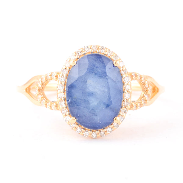 3.69 Ct Oval Mixed Cut Natural Sapphire 14K Gold Ring