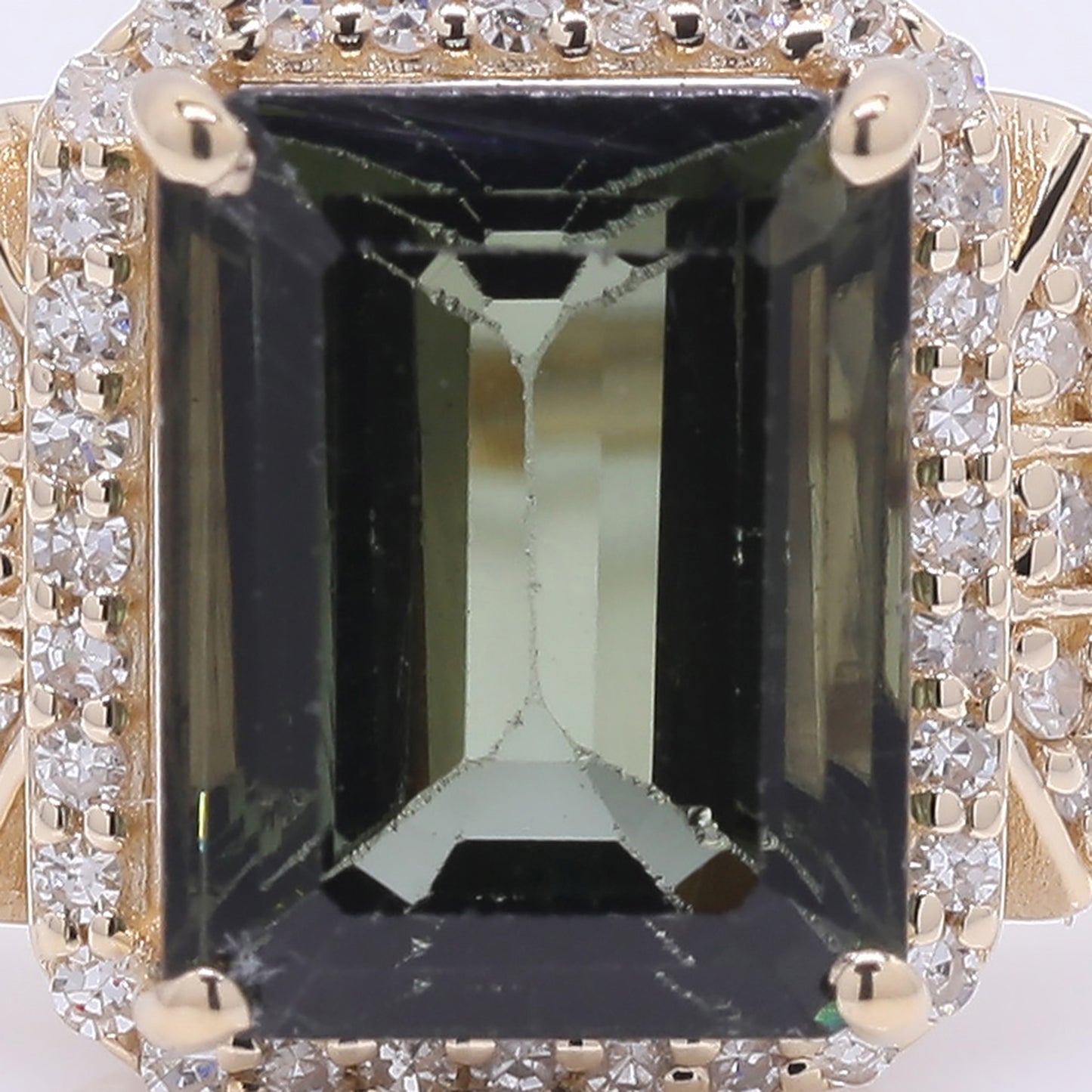 3.13 Ct Octagon Step Cut Natural Green Tourmaline 14K Gold Ring