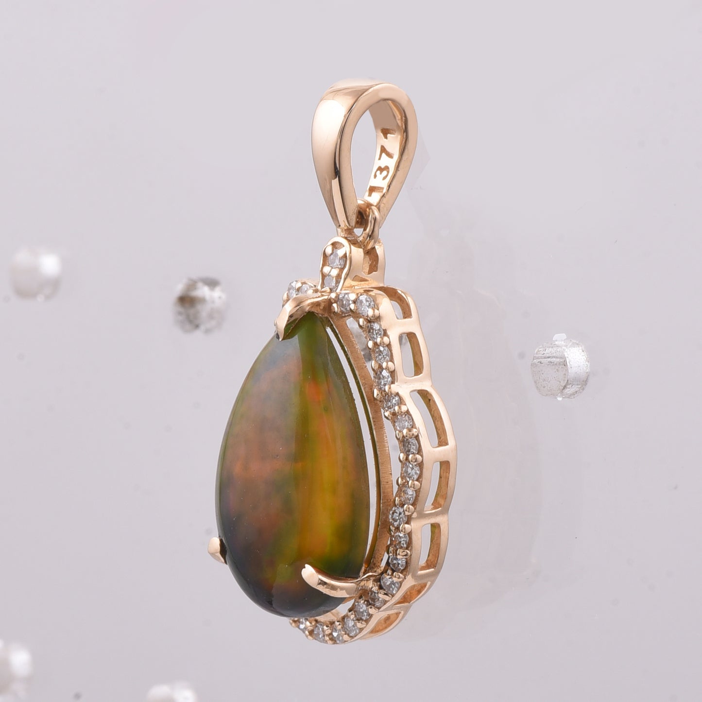 2.32 Ct Pear Cabochon Natural Black Opal 14K Gold Pendant