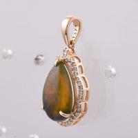2.32 Ct Pear Cabochon Natural Black Opal 14K Gold Pendant