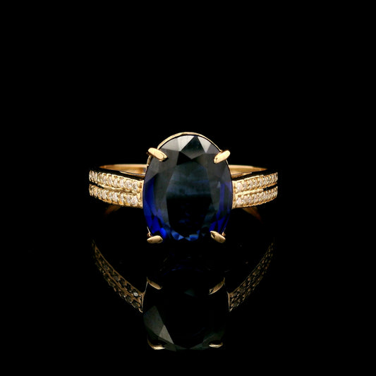 4.33 Ct Oval Mixed Cut Lab Grown Sapphire 14K Gold Ring