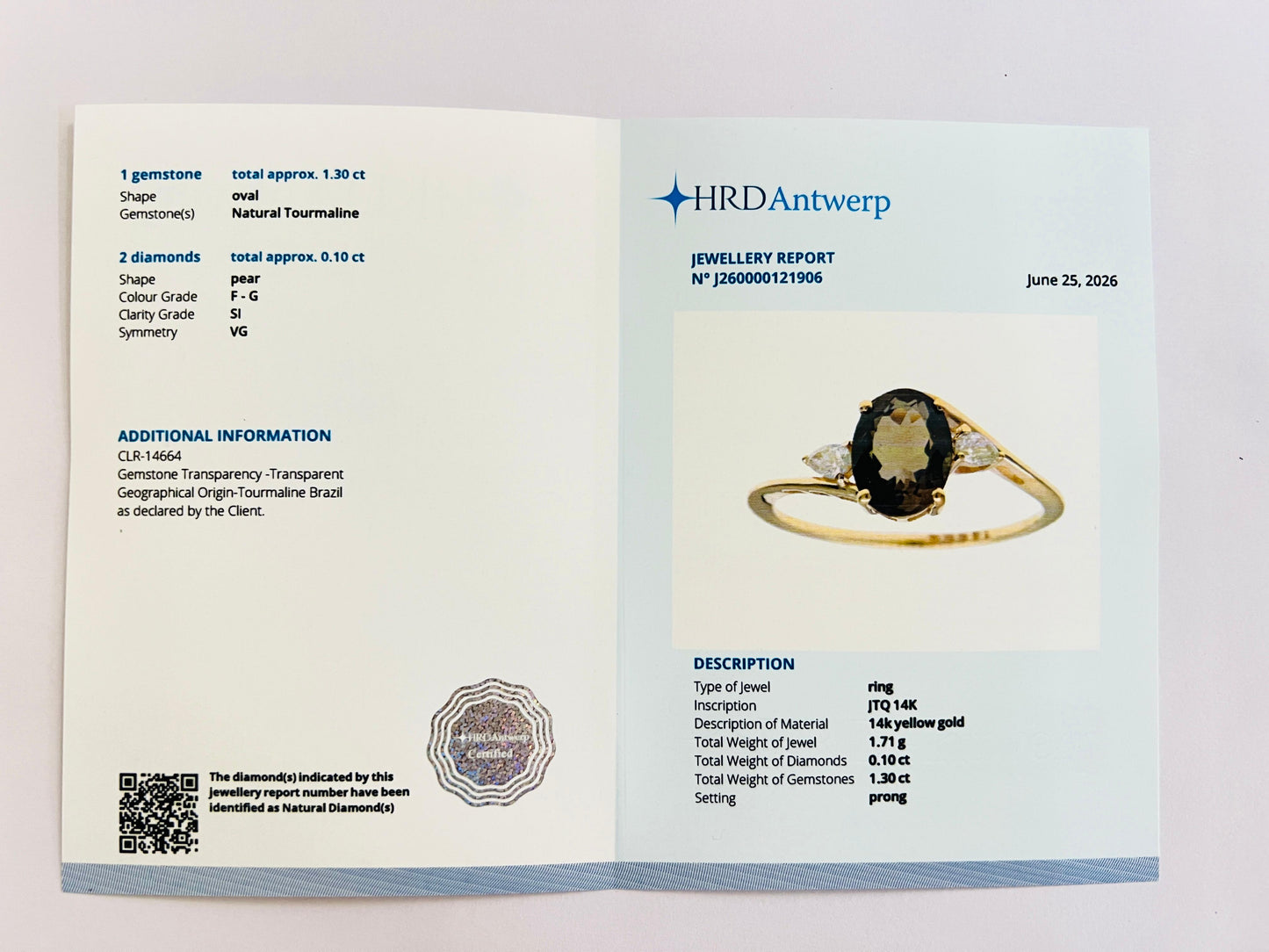 1.40 Ct Oval Natural Tourmaline 14K Gold Ring