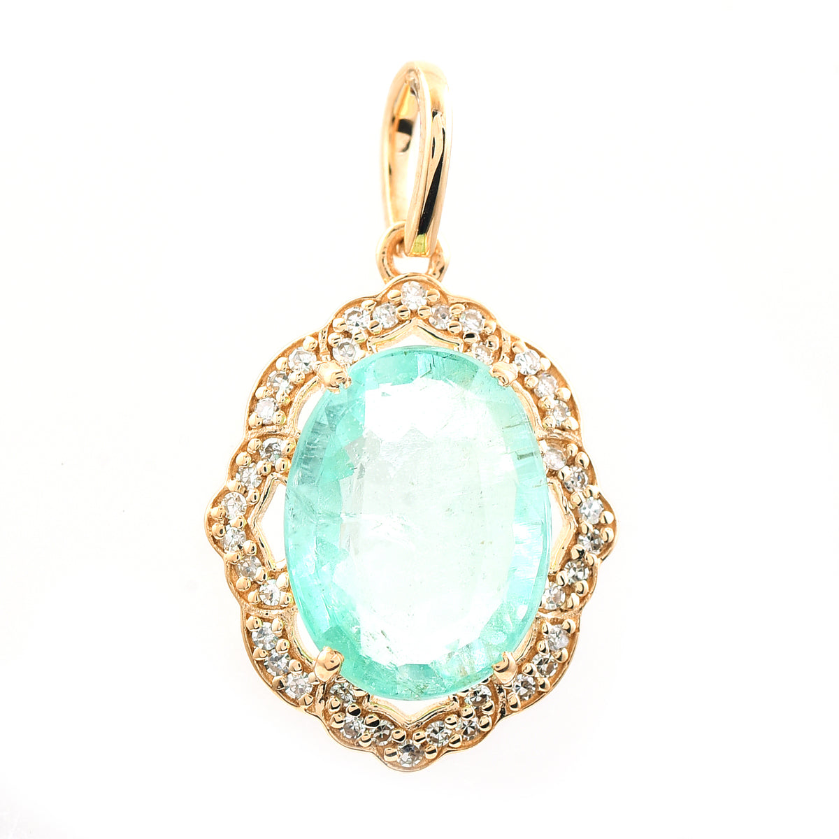 3.51 Ct Oval Mixed Cut Natural Emerald 14K Gold Pendant