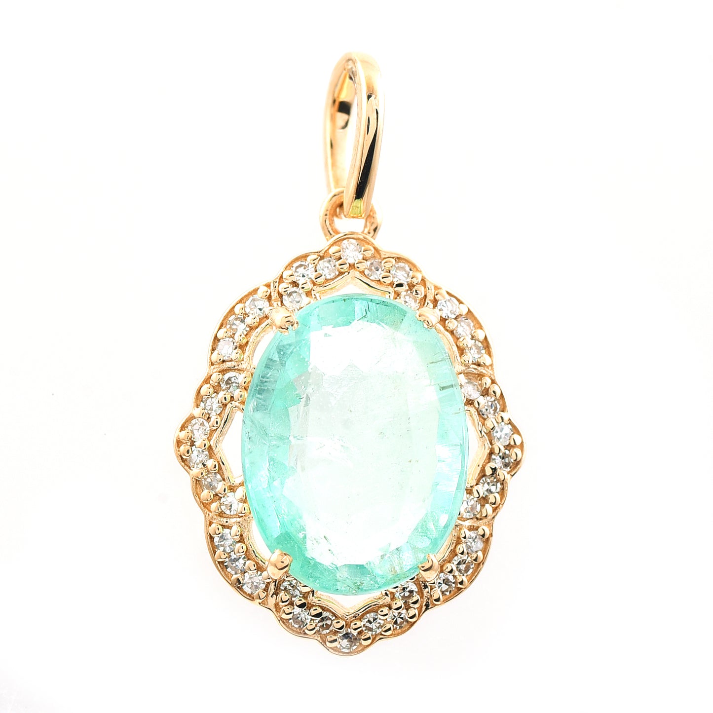 3.51 Ct Oval Mixed Cut Natural Emerald 14K Gold Pendant