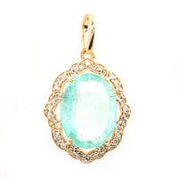 3.51 Ct Oval Mixed Cut Natural Emerald 14K Gold Pendant
