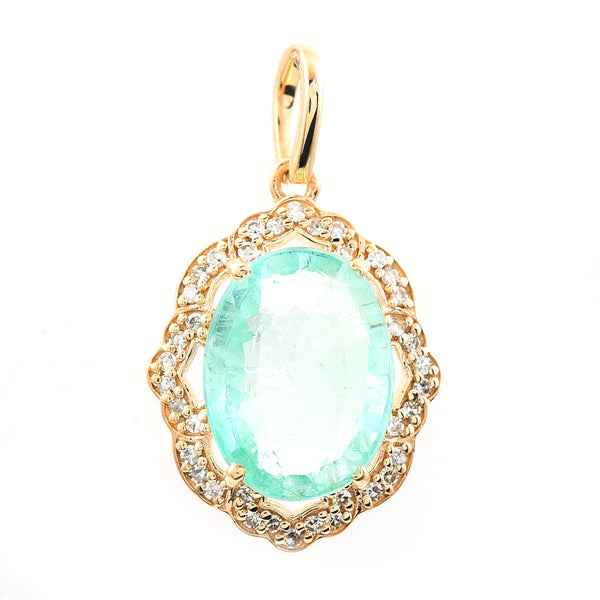 3.51 Ct Oval Mixed Cut Natural Emerald 14K Gold Pendant