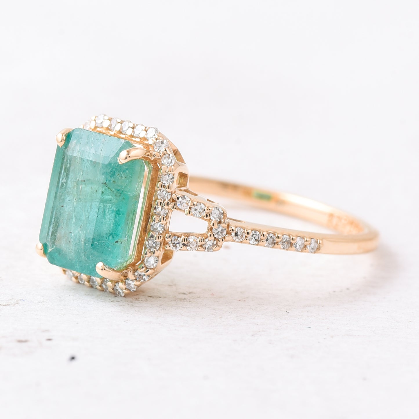 2.20 Ct Octagon Step Cut Natural Emerald 14K Gold Ring