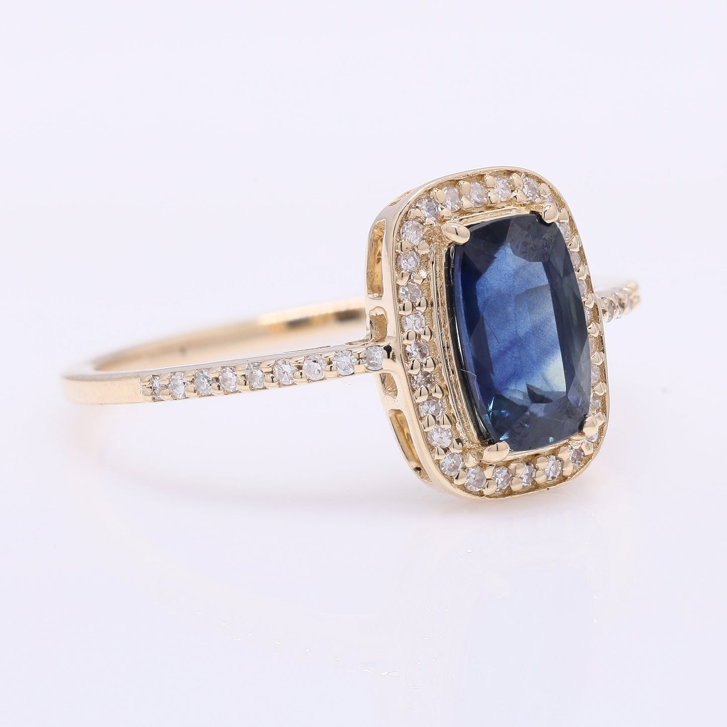 1.58 Ct Cushion Mixed Cut Natural Sapphire 14K Gold Ring