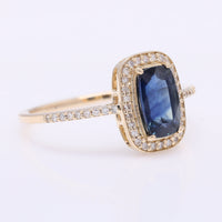 1.58 Ct Cushion Mixed Cut Natural Sapphire 14K Gold Ring