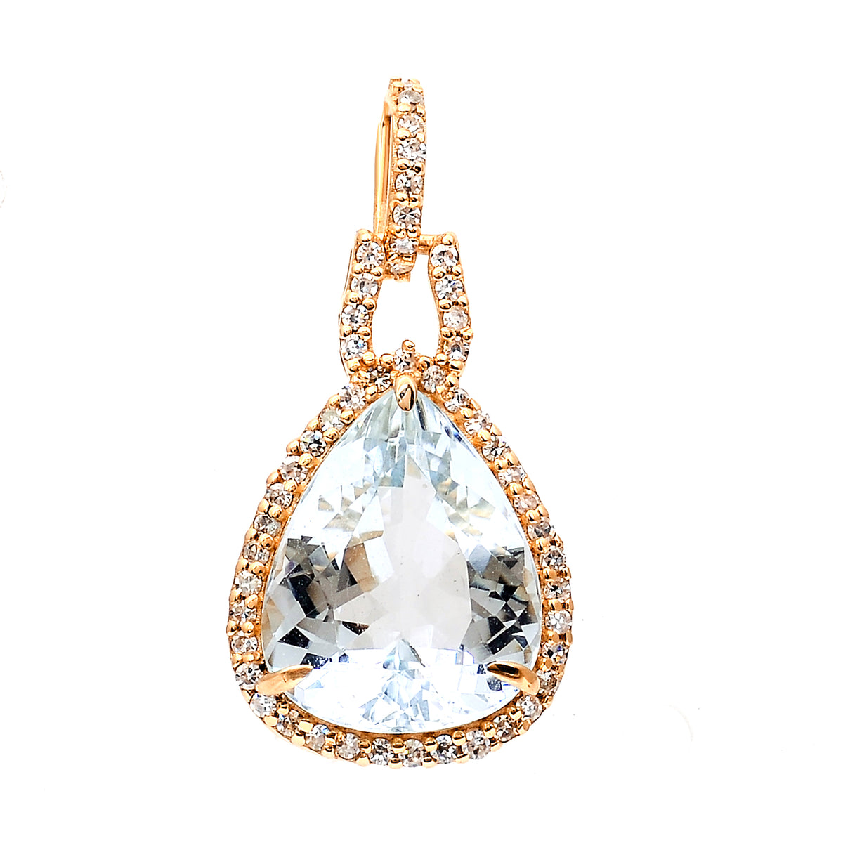 3.39 Ct Pear Mixed Cut Natural Aquamarine 14K Gold Pendant